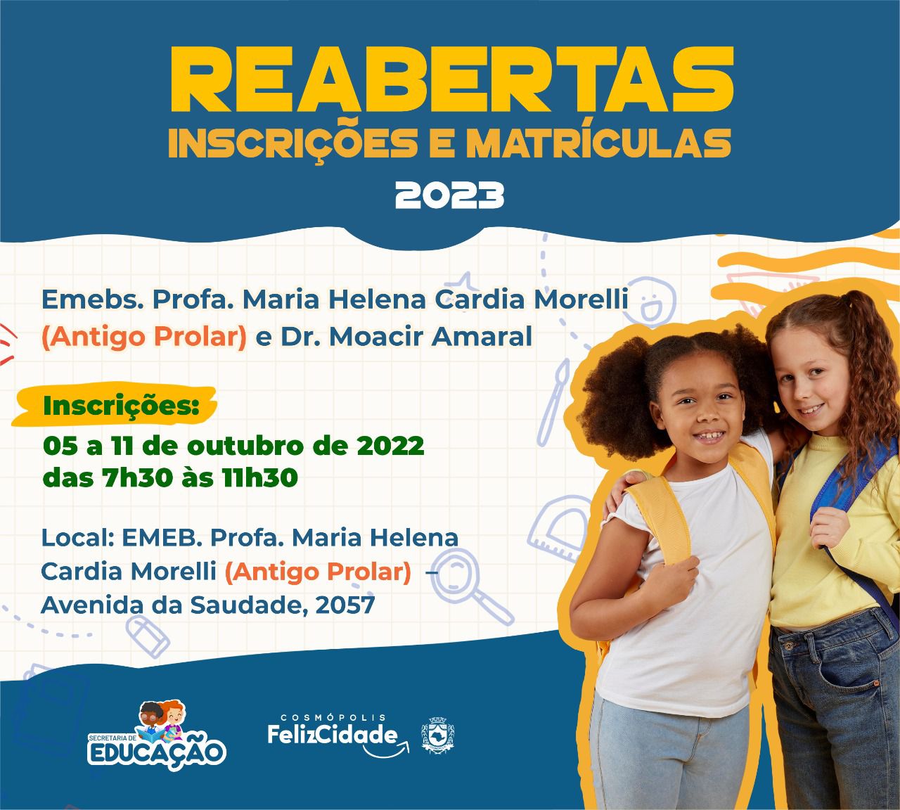 Cosmópolis abre inscrições para escolas de complementação educacional