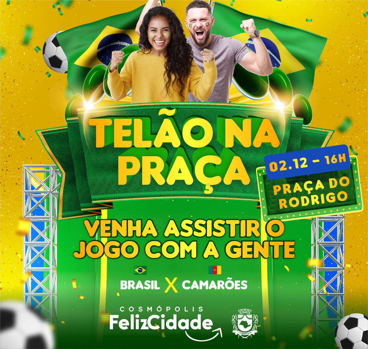 Centro contará com telão para exibição do jogo da Copa nesta sexta